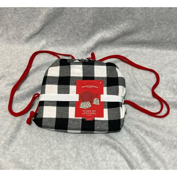 Wondershop Pajama 3pc Set Small Buffalo Check Shorts Red Sweatshirt Matching Bag - Picture 2 of 12